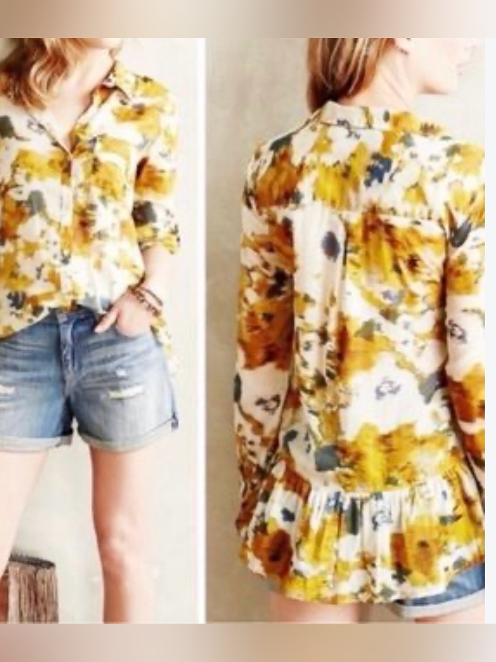 HOLDING HORSES Yellow Floral Button-Up Blouse size 8